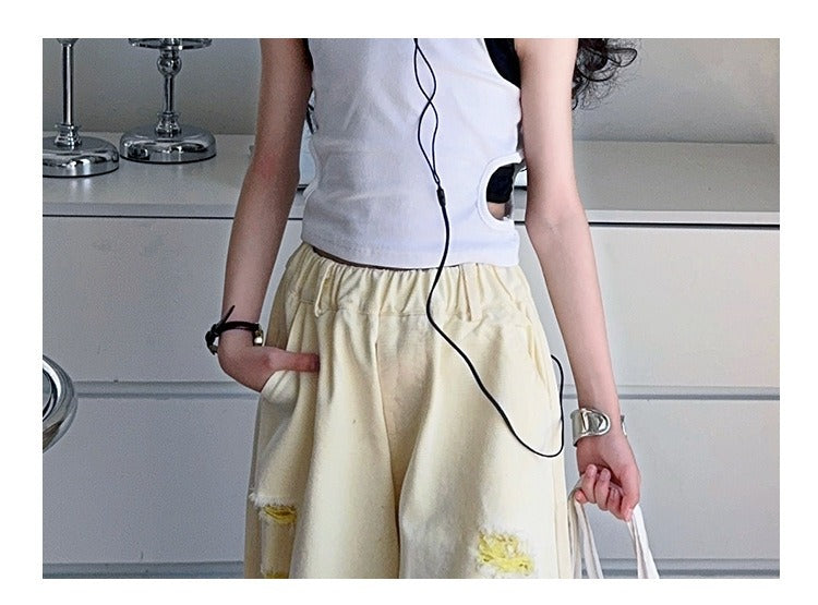 Trendy Cool Jeans Casual Vest Two-piece Set Ripped Pants