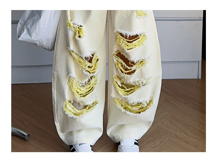 Trendy Cool Jeans Casual Vest Two-piece Set Ripped Pants