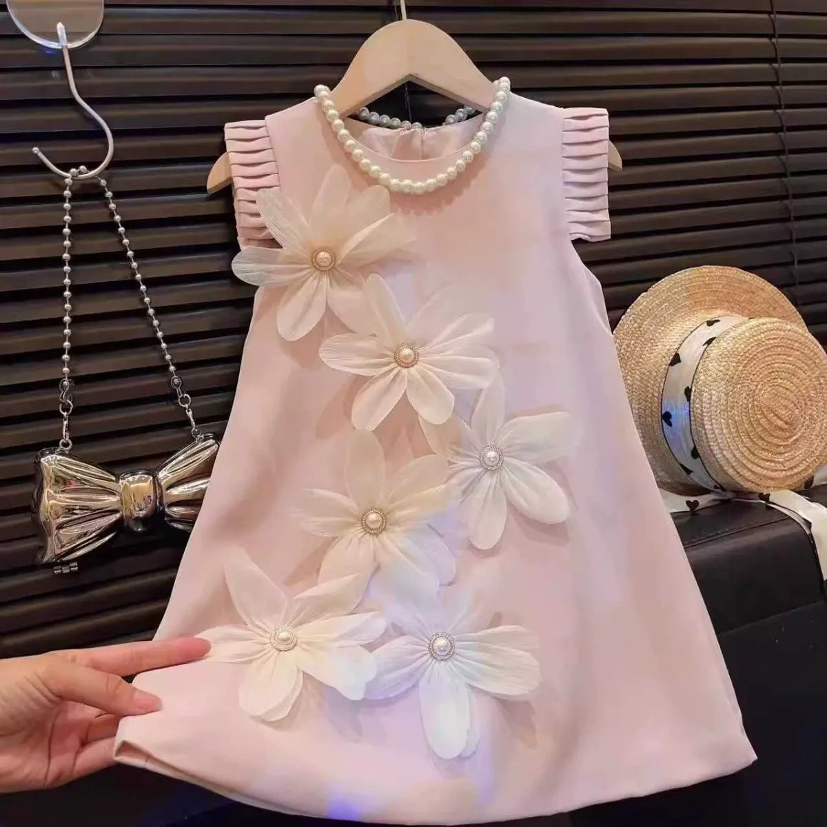 Girls 3D Flower Princess Dress with sleeveless design, elegant 3D floral details, and princess style for weddings, birthdays, and parties