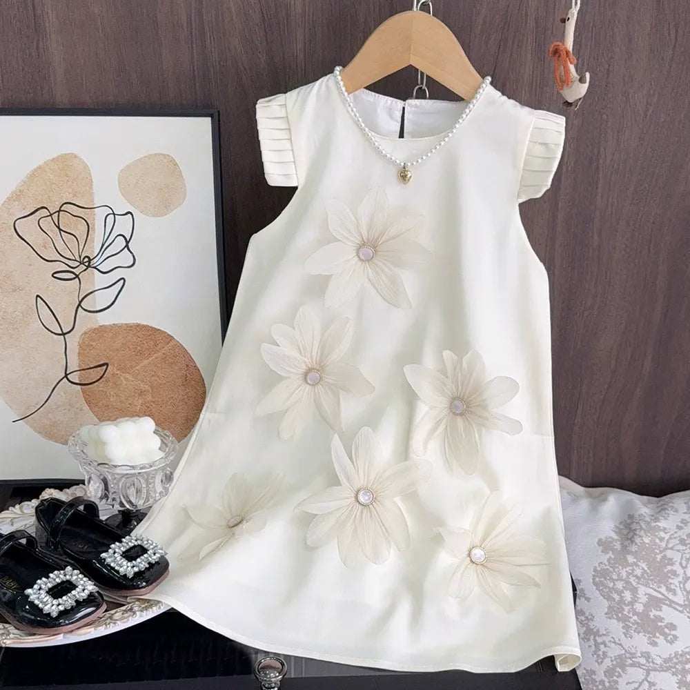 Girls 3D Flower Princess Dress with sleeveless design, elegant 3D floral details, and princess style for weddings, birthdays, and parties