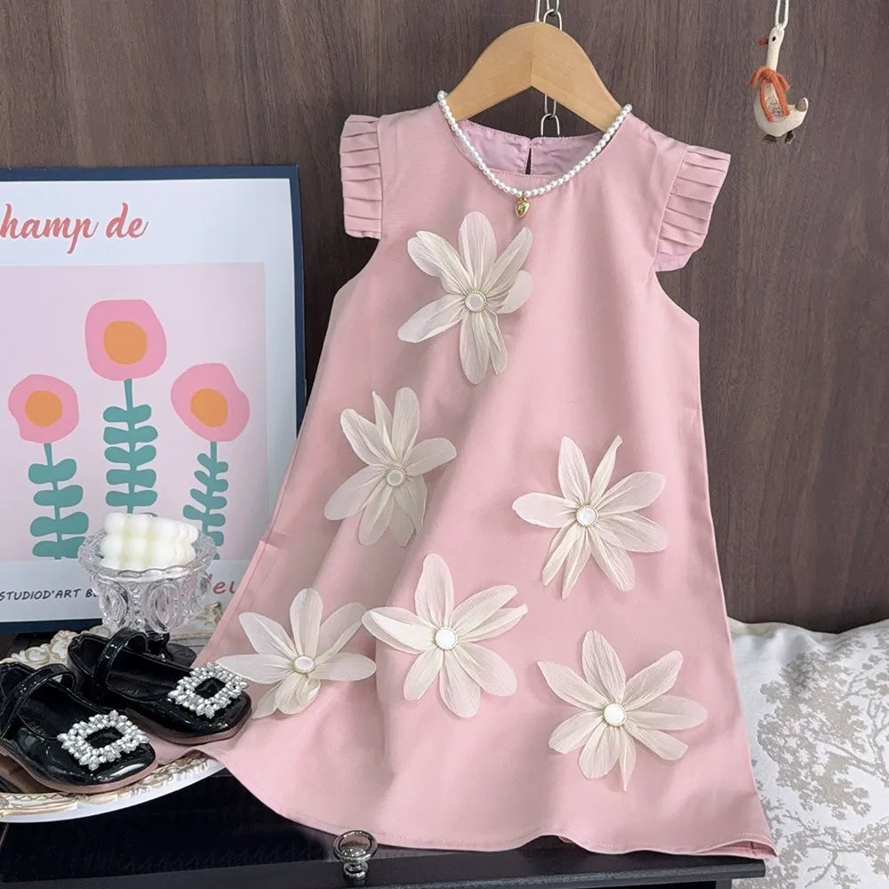 Girls 3D Flower Princess Dress – Sleeveless Party Dress