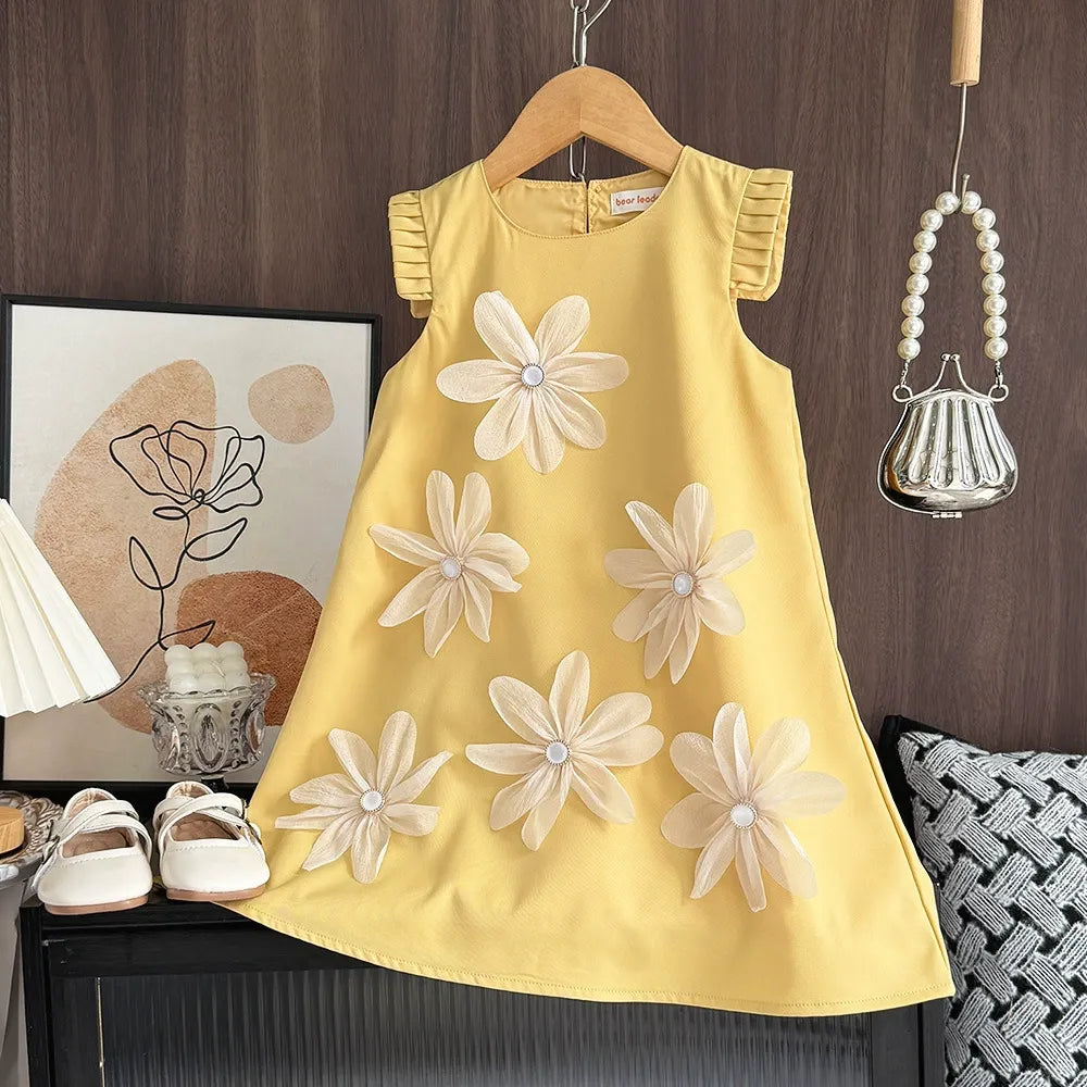 Girls 3D Flower Princess Dress – Sleeveless Party Dress