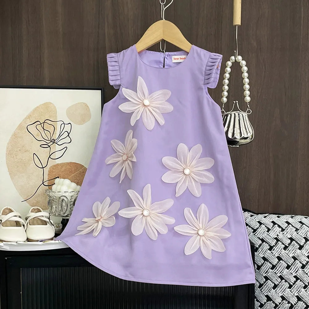 Girls 3D Flower Princess Dress – Sleeveless Party Dress