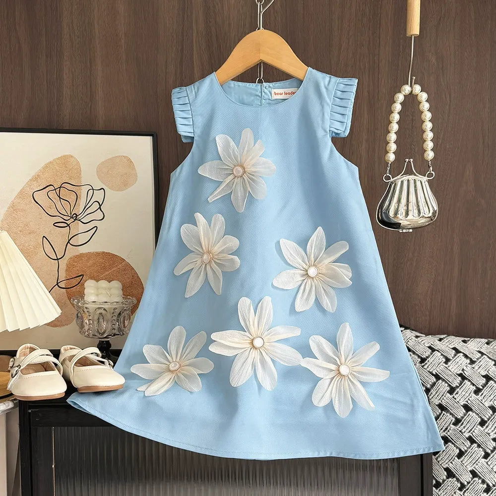 Girls 3D Flower Princess Dress – Sleeveless Party Dress