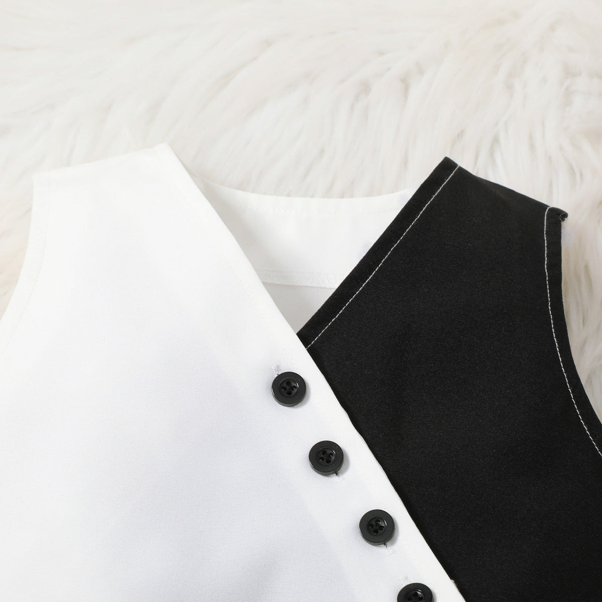V-neck waistcoat vest top + solid color wide-leg trousers set