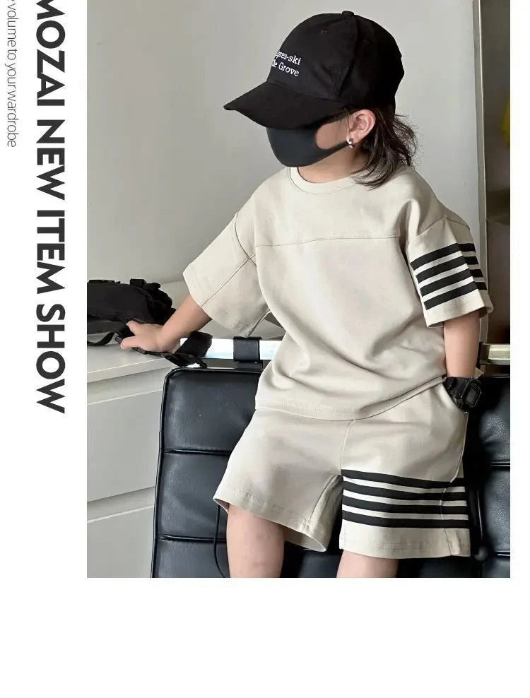 Kids Sportswear 2 Piece Set Korean Style Short Sleeve and Shorts Outfit for Boys and Girls - Mom & Kids