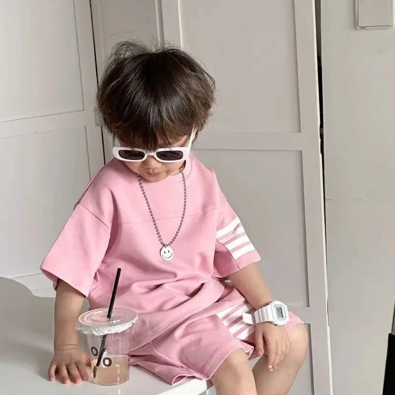 Kids Sportswear 2 Piece Set Korean Style Short Sleeve and Shorts Outfit for Boys and Girls - Mom & Kids