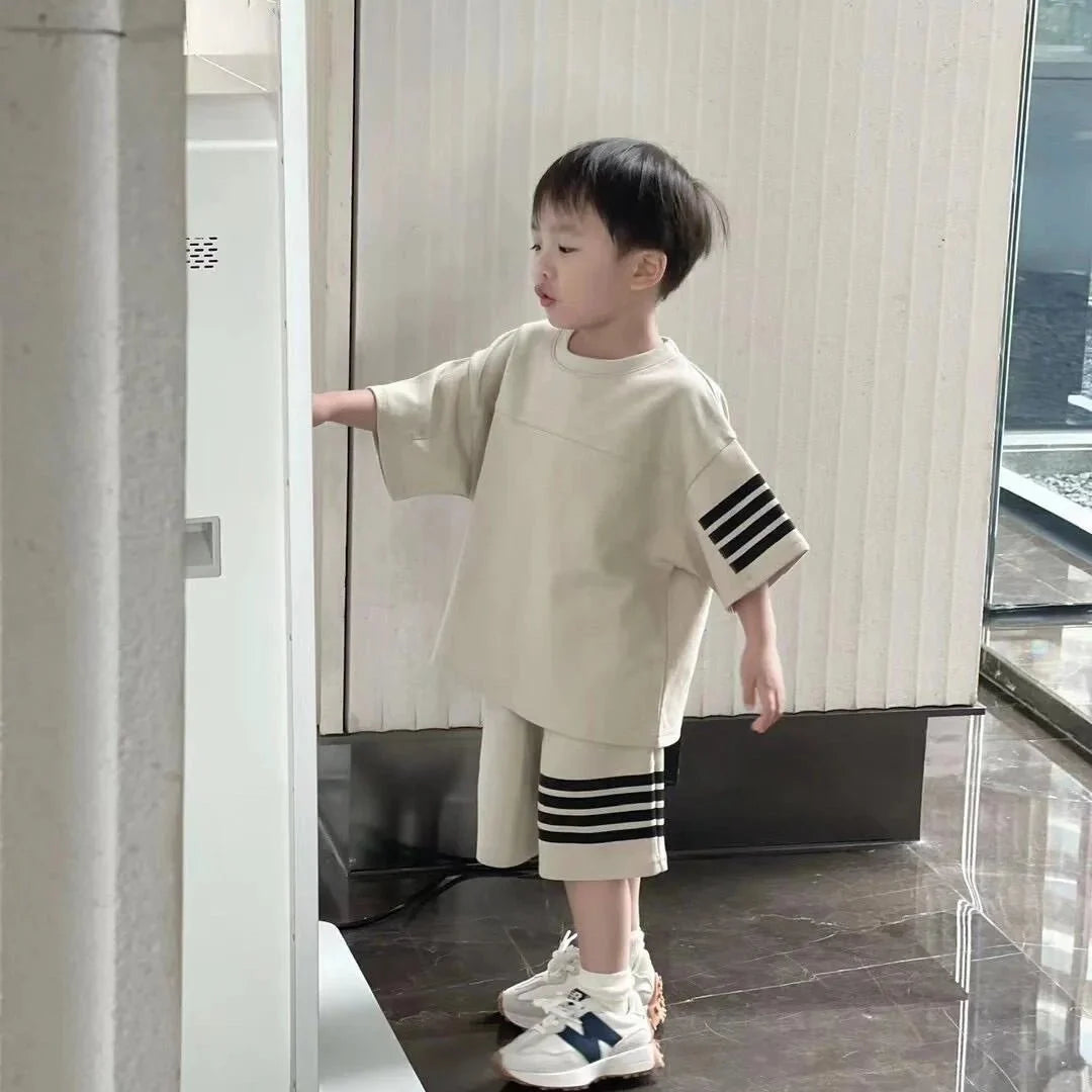 Kids Sportswear 2 Piece Set Korean Style Short Sleeve and Shorts Outfit for Boys and Girls - Mom & Kids