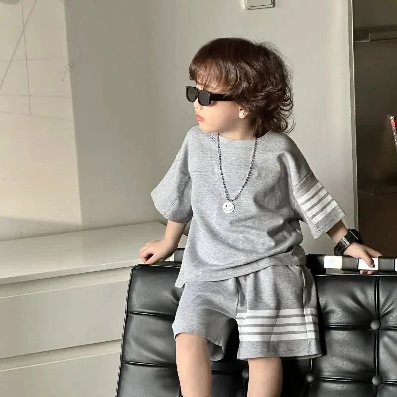 Kids Sportswear 2 Piece Set Korean Style Short Sleeve and Shorts Outfit for Boys and Girls - Mom & Kids