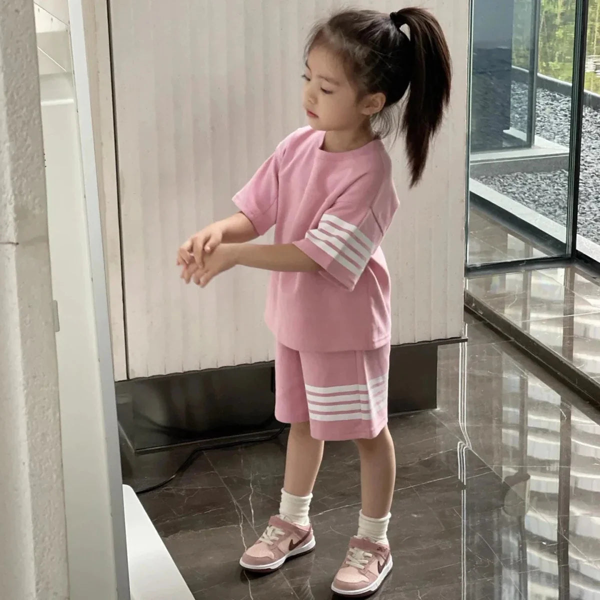 Kids Sportswear 2 Piece Set Korean Style Short Sleeve and Shorts Outfit for Boys and Girls - Mom & Kids