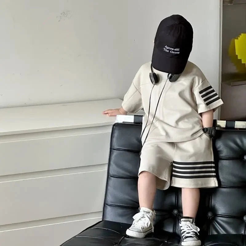 Kids Sportswear 2 Piece Set Korean Style Short Sleeve and Shorts Outfit for Boys and Girls - Mom & Kids
