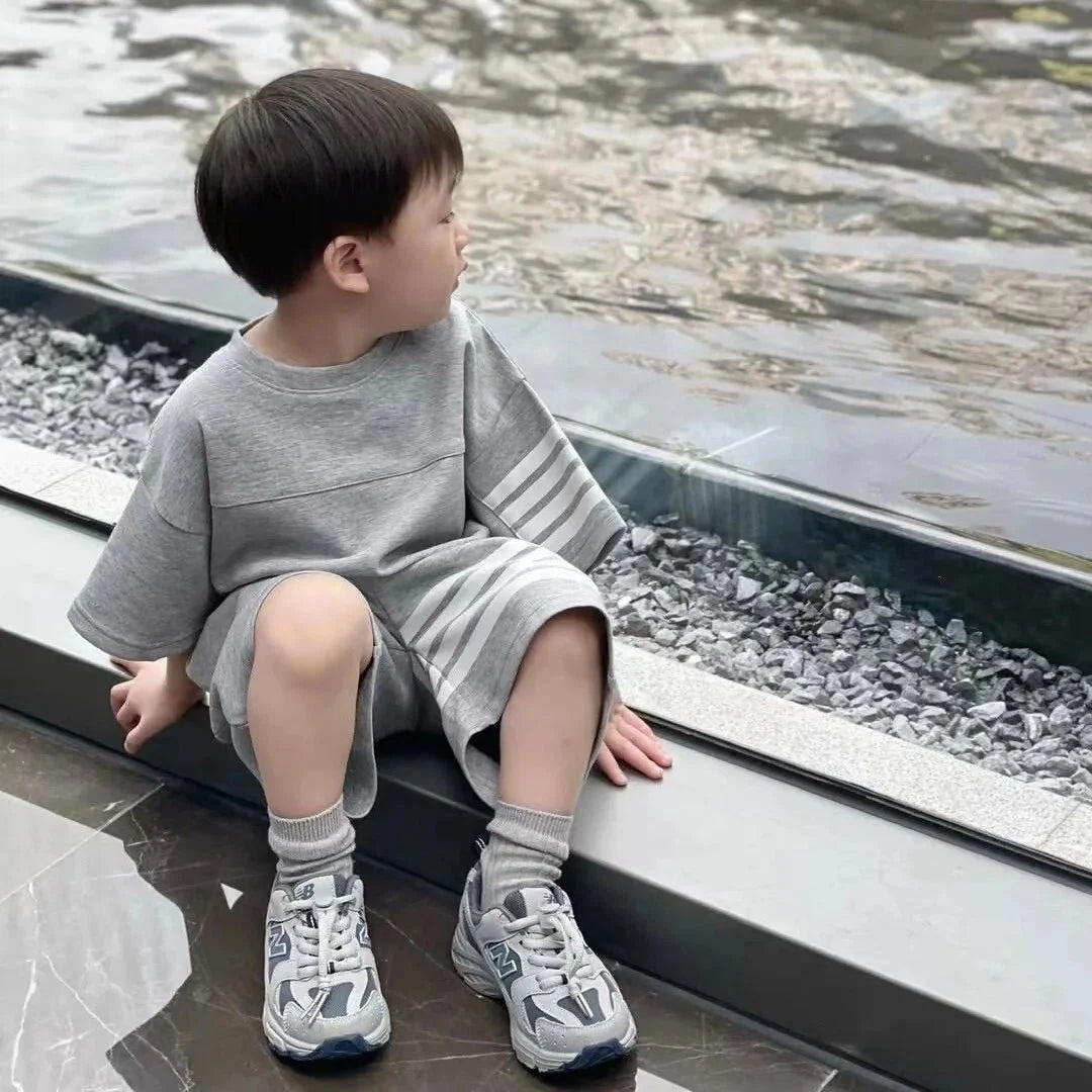 Kids Sportswear 2 Piece Set Korean Style Short Sleeve and Shorts Outfit for Boys and Girls - Mom & Kids