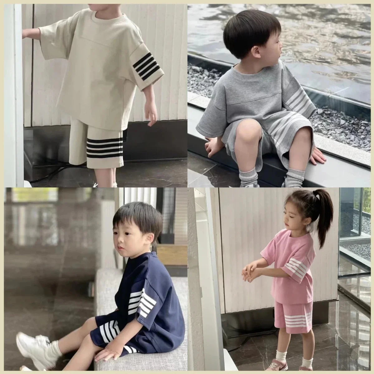 Kids Sportswear 2 Piece Set Korean Style Short Sleeve and Shorts Outfit for Boys and Girls - Mom & Kids