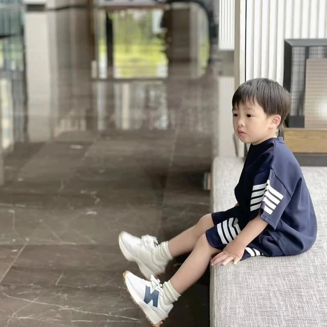 Kids Sportswear 2 Piece Set Korean Style Short Sleeve and Shorts Outfit for Boys and Girls - Mom & Kids
