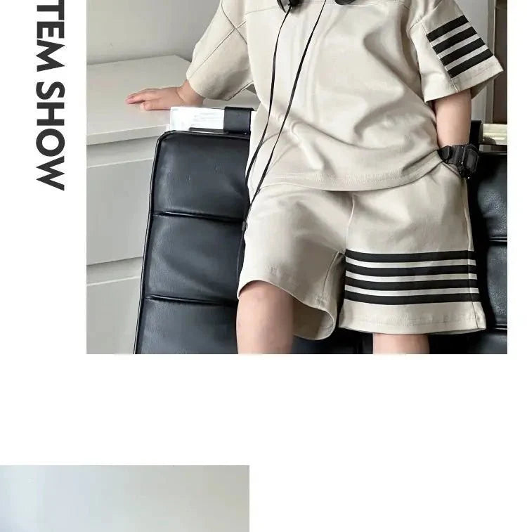 Kids Sportswear 2 Piece Set Korean Style Short Sleeve and Shorts Outfit for Boys and Girls - Mom & Kids