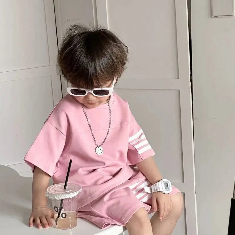 Kids Sportswear 2 Piece Set Korean Style Short Sleeve and Shorts Outfit for Boys and Girls