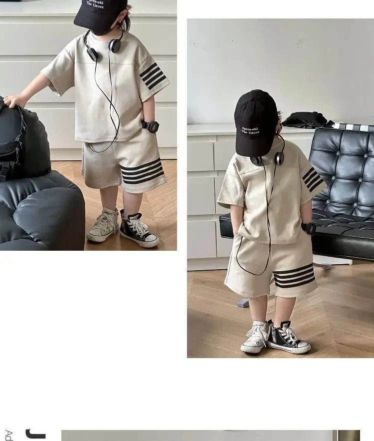 Kids Sportswear 2 Piece Set Korean Style Short Sleeve and Shorts Outfit for Boys and Girls - Mom & Kids