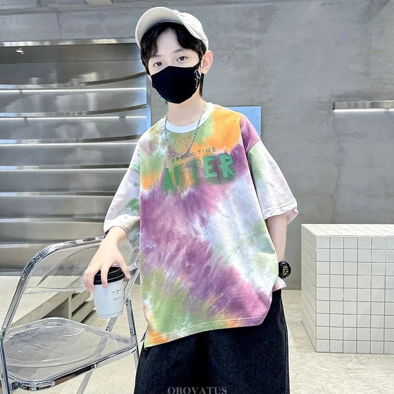 Korean Child Tee Top Clothing School Kids Summer Short Sleeve T-Shirt for Boys O-Neck Casual Tshirt Kids Luxury Clothes Costume - Mom & Kids
