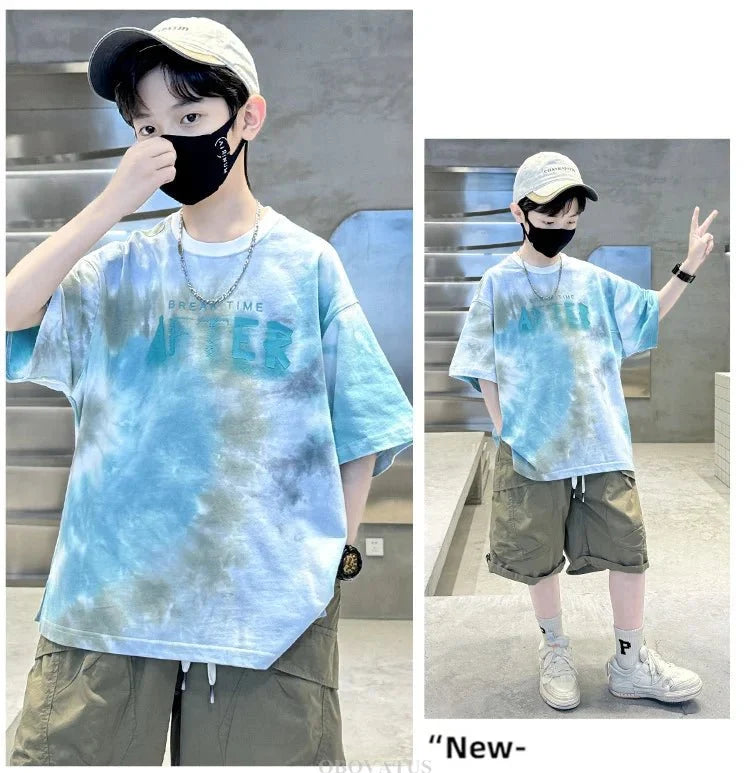 Korean Child Tee Top Clothing School Kids Summer Short Sleeve T-Shirt for Boys O-Neck Casual Tshirt Kids Luxury Clothes Costume - Mom & Kids