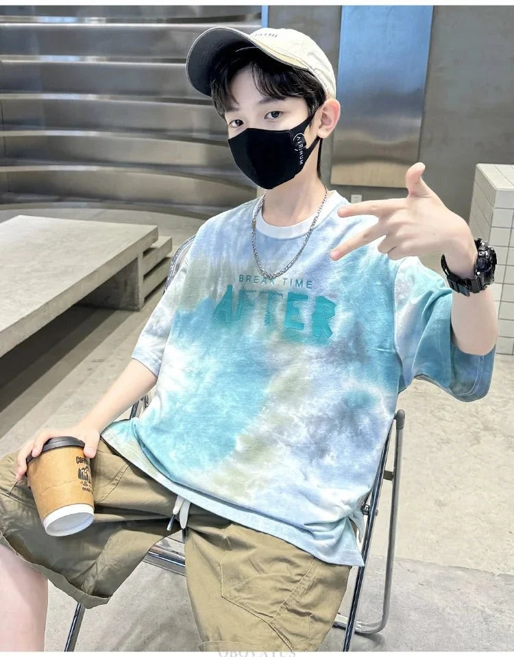 Korean Child Tee Top Clothing School Kids Summer Short Sleeve T-Shirt for Boys O-Neck Casual Tshirt Kids Luxury Clothes Costume - Mom & Kids