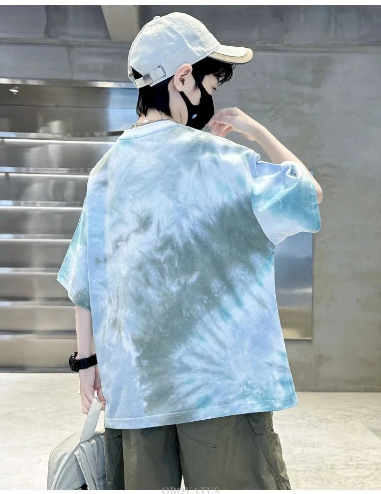 Korean Child Tee Top Clothing School Kids Summer Short Sleeve T-Shirt for Boys O-Neck Casual Tshirt Kids Luxury Clothes Costume - Mom & Kids