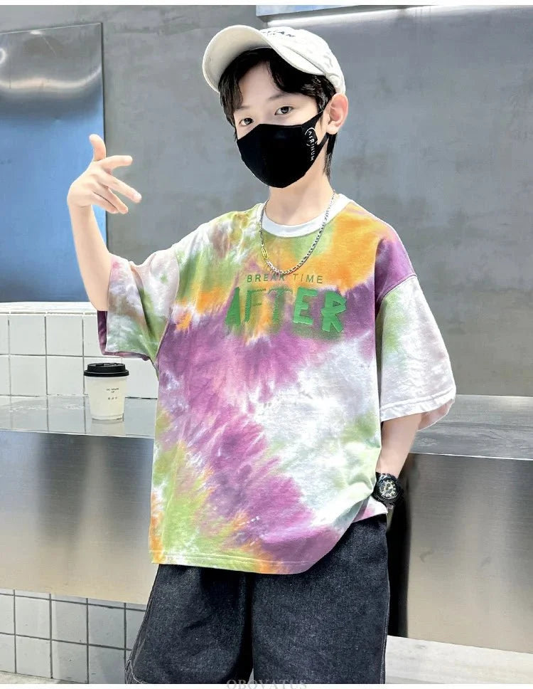 Korean Child Tee Top Clothing School Kids Summer Short Sleeve T-Shirt for Boys O-Neck Casual Tshirt Kids Luxury Clothes Costume - Mom & Kids