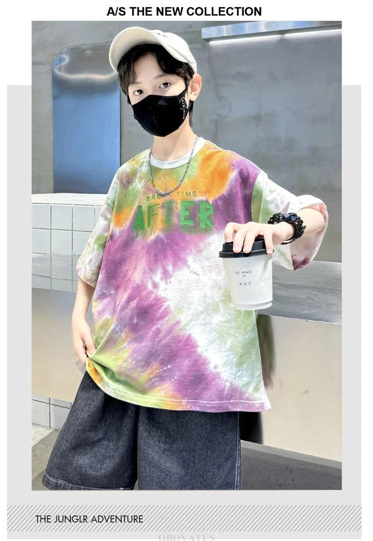 Korean Child Tee Top Clothing School Kids Summer Short Sleeve T-Shirt for Boys O-Neck Casual Tshirt Kids Luxury Clothes Costume - Mom & Kids