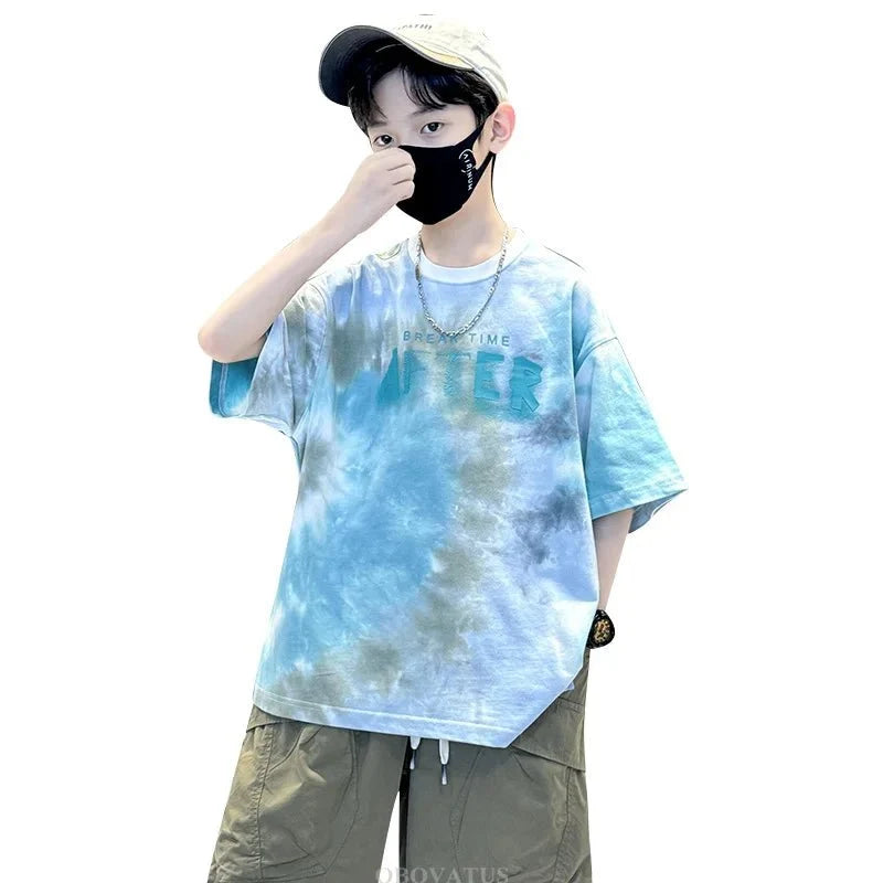 Korean Child Tee Top Clothing School Kids Summer Short Sleeve T-Shirt for Boys O-Neck Casual Tshirt Kids Luxury Clothes Costume - Mom & Kids