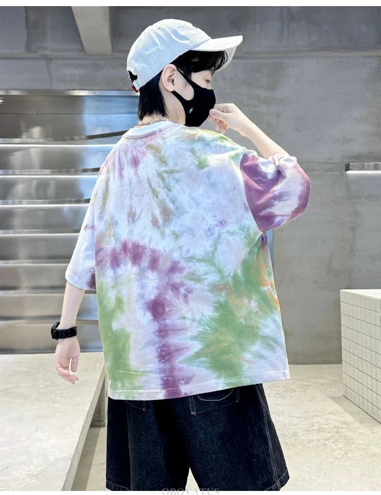 Korean Child Tee Top Clothing School Kids Summer Short Sleeve T-Shirt for Boys O-Neck Casual Tshirt Kids Luxury Clothes Costume - Mom & Kids