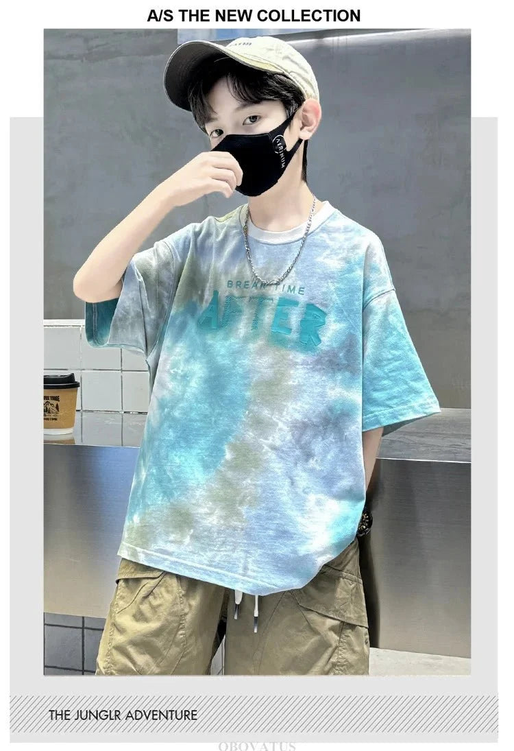 Korean Child Tee Top Clothing School Kids Summer Short Sleeve T-Shirt for Boys O-Neck Casual Tshirt Kids Luxury Clothes Costume - Mom & Kids
