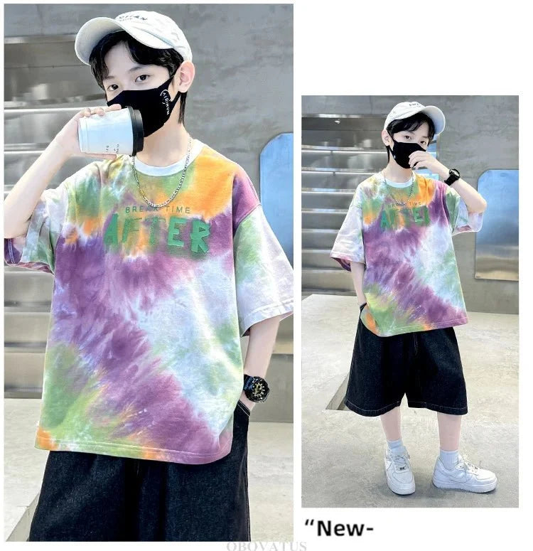 Korean Child Tee Top Clothing School Kids Summer Short Sleeve T-Shirt for Boys O-Neck Casual Tshirt Kids Luxury Clothes Costume - Mom & Kids