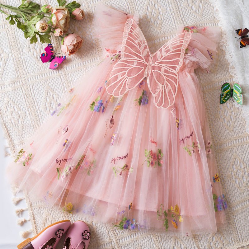 Korean Flower Embroidery Girls' Chiffon Skirt