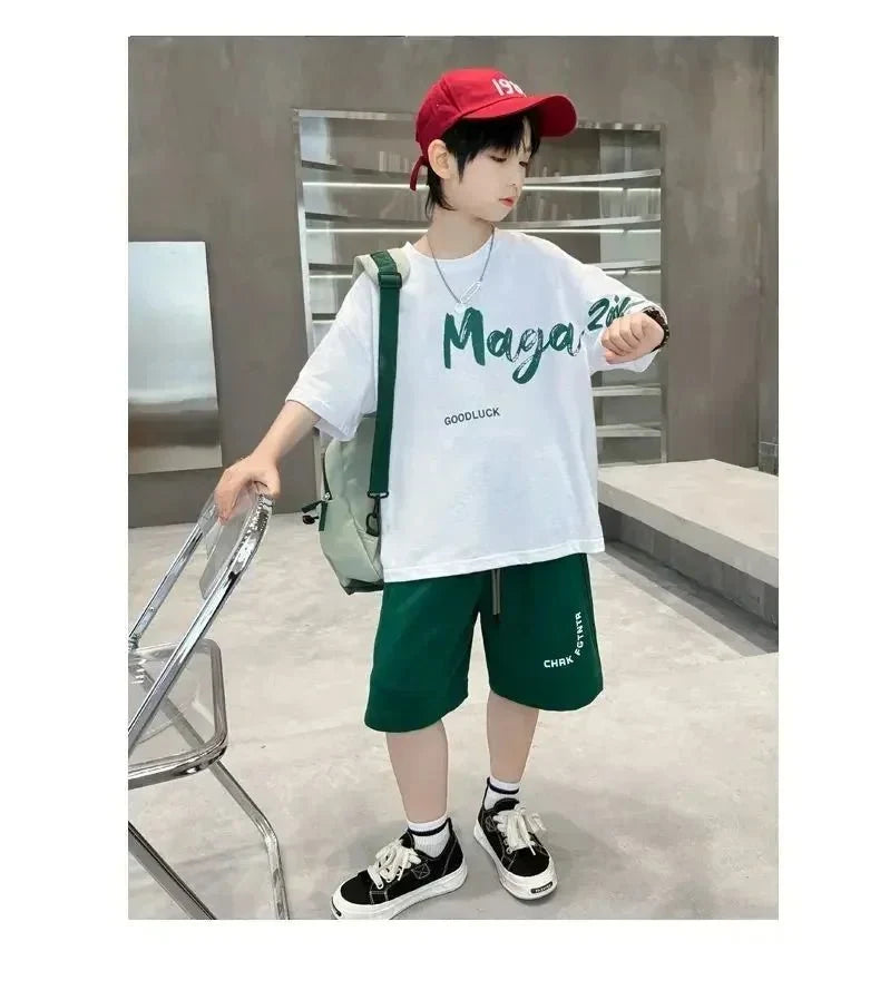 Korean Thin Sports Summer Two-Piece Set Boys Summer Set New Children's Summer Medium and Large Children's Boy - Mom & Kids