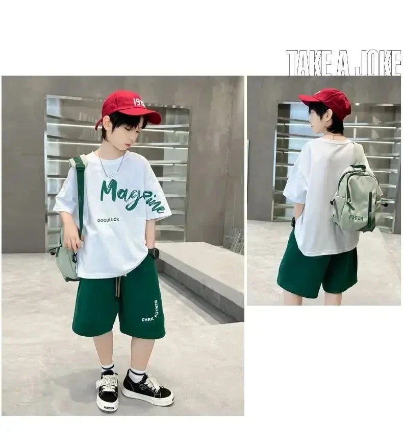 Korean Thin Sports Summer Two-Piece Set Boys Summer Set New Children's Summer Medium and Large Children's Boy - Mom & Kids