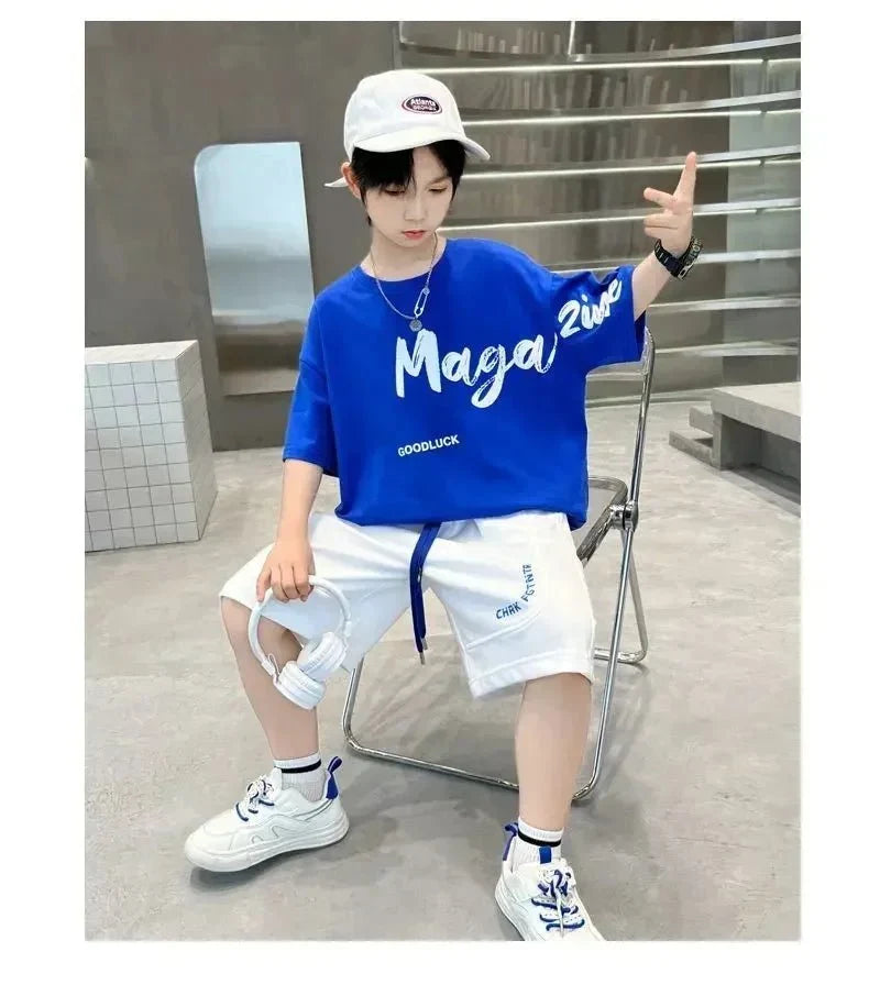 Korean Thin Sports Summer Two-Piece Set Boys Summer Set New Children's Summer Medium and Large Children's Boy - Mom & Kids
