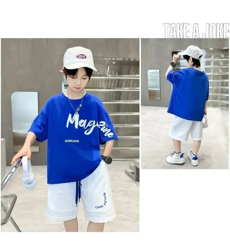 Korean Thin Sports Summer Two-Piece Set Boys Summer Set New Children's Summer Medium and Large Children's Boy - Mom & Kids
