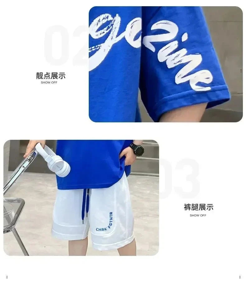 Korean Thin Sports Summer Two-Piece Set Boys Summer Set New Children's Summer Medium and Large Children's Boy - Mom & Kids