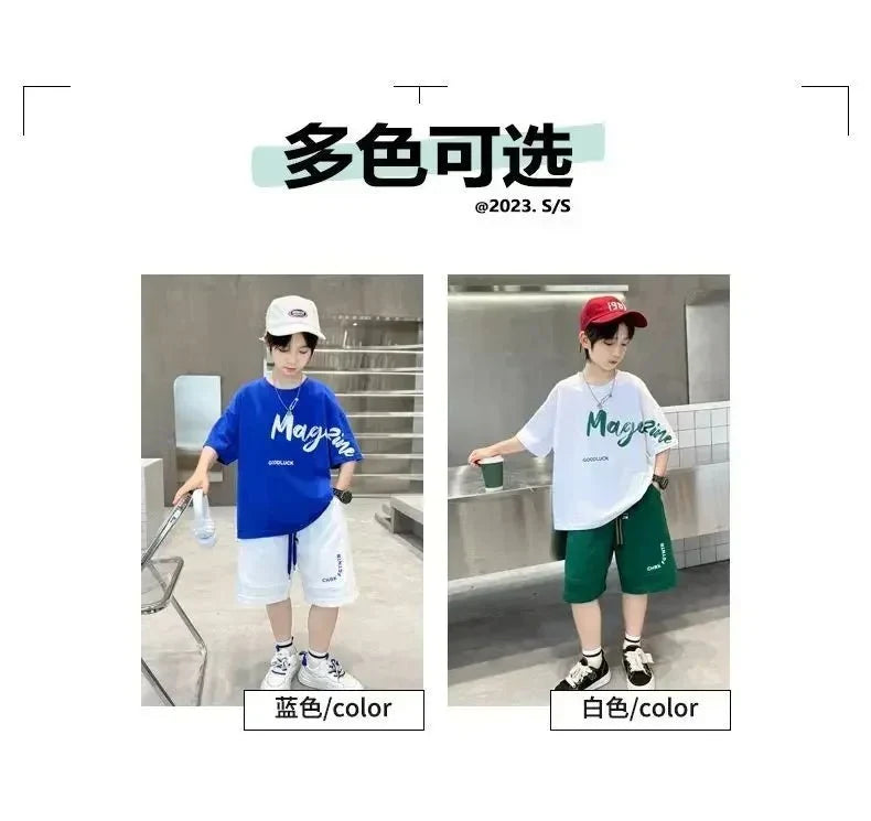 Korean Thin Sports Summer Two-Piece Set Boys Summer Set New Children's Summer Medium and Large Children's Boy - Mom & Kids