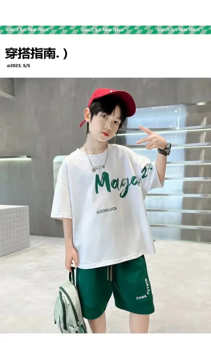 Korean Thin Sports Summer Two-Piece Set Boys Summer Set New Children's Summer Medium and Large Children's Boy - Mom & Kids