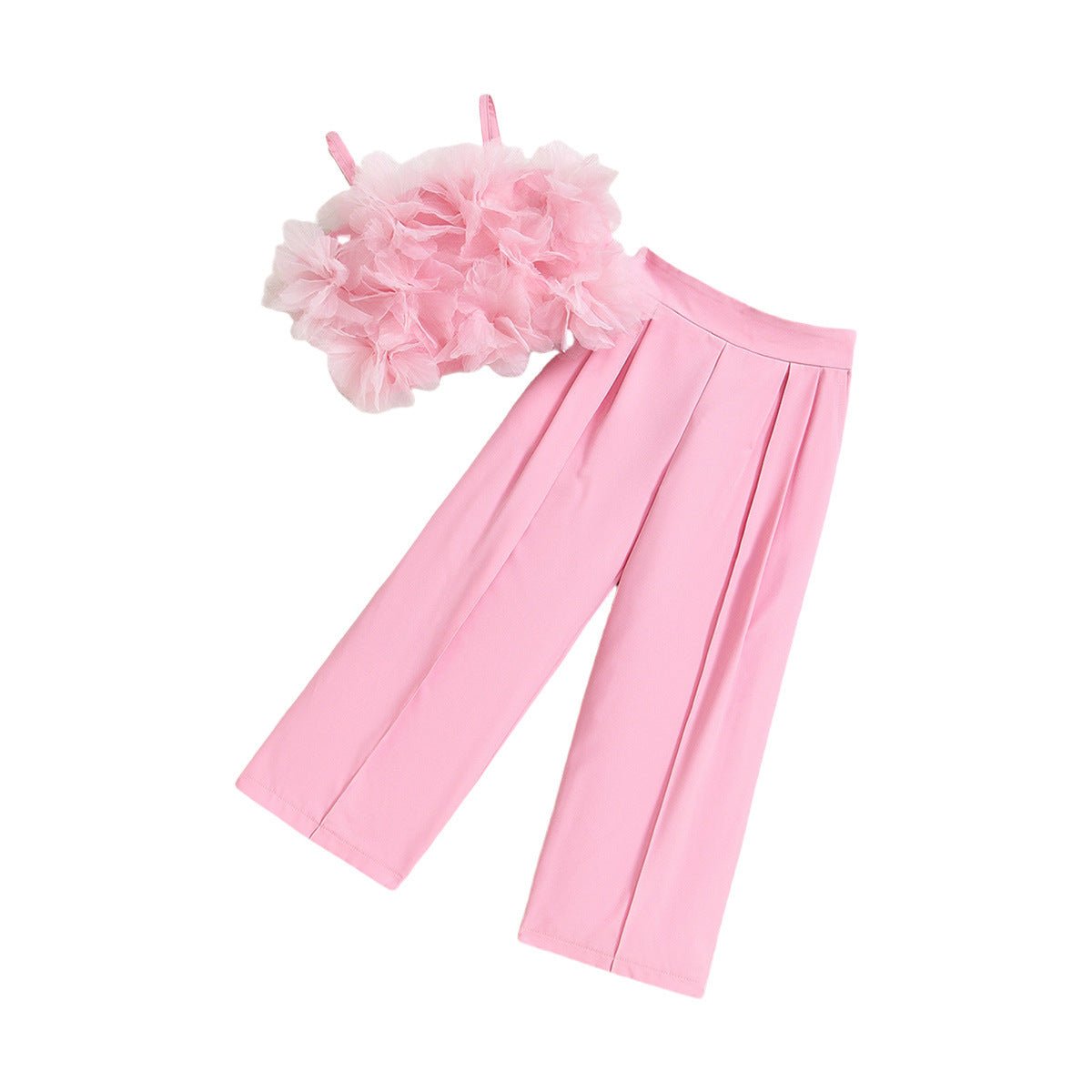 Mesh Three-dimensional Flower Sling Top Slim Fit Suit Pants Suit (Available) - Mom & Kids