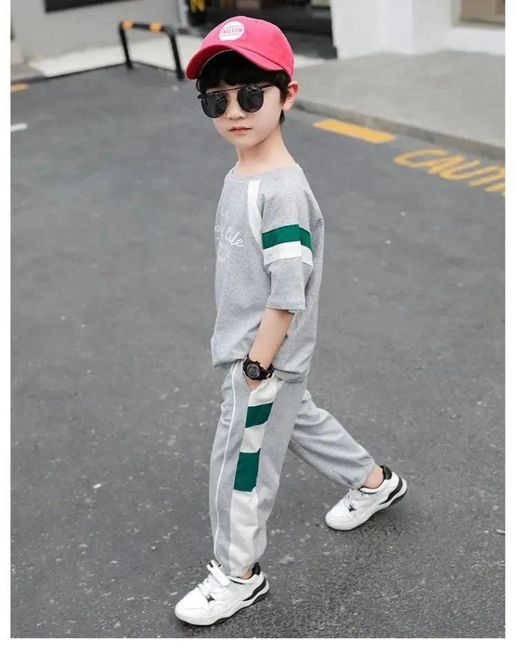 New Children's Cool Loose Fit Sportswear Korean Edition Baby Short Sleeve T-shirt 2 Pieces - Mom & Kids