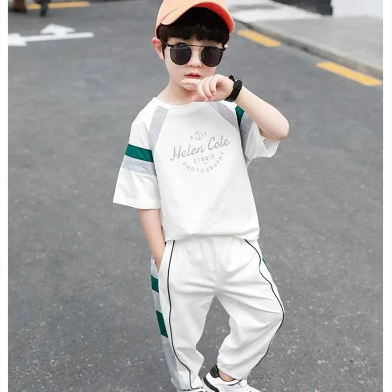 New Children's Cool Loose Fit Sportswear Korean Edition Baby Short Sleeve T-shirt 2 Pieces - Mom & Kids