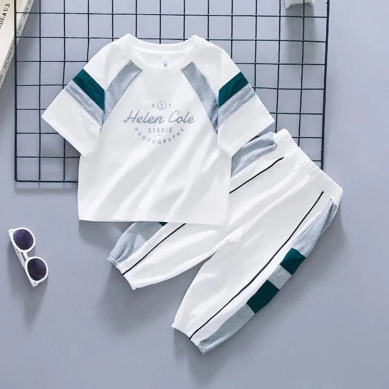 New Children's Cool Loose Fit Sportswear Korean Edition Baby Short Sleeve T-shirt 2 Pieces - Mom & Kids