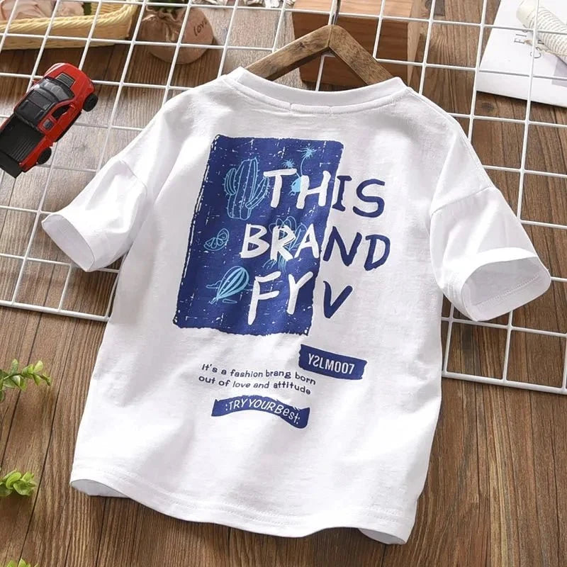 New Children's Cool Loose Fit Sportswear Korean Edition Baby Short Sleeve T-shirt 2 Pieces - Mom & Kids