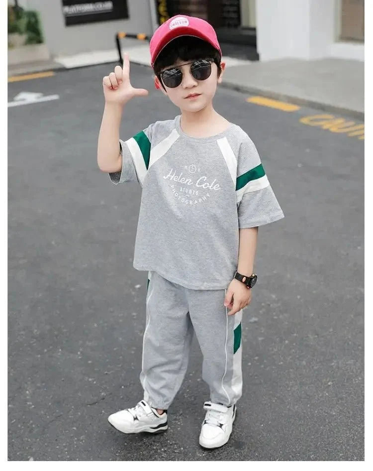 New Children's Cool Loose Fit Sportswear Korean Edition Baby Short Sleeve T-shirt 2 Pieces - Mom & Kids