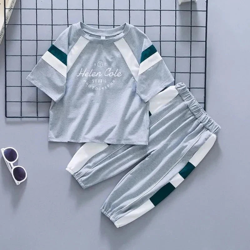 New Children's Cool Loose Fit Sportswear Korean Edition Baby Short Sleeve T-shirt 2 Pieces - Mom & Kids