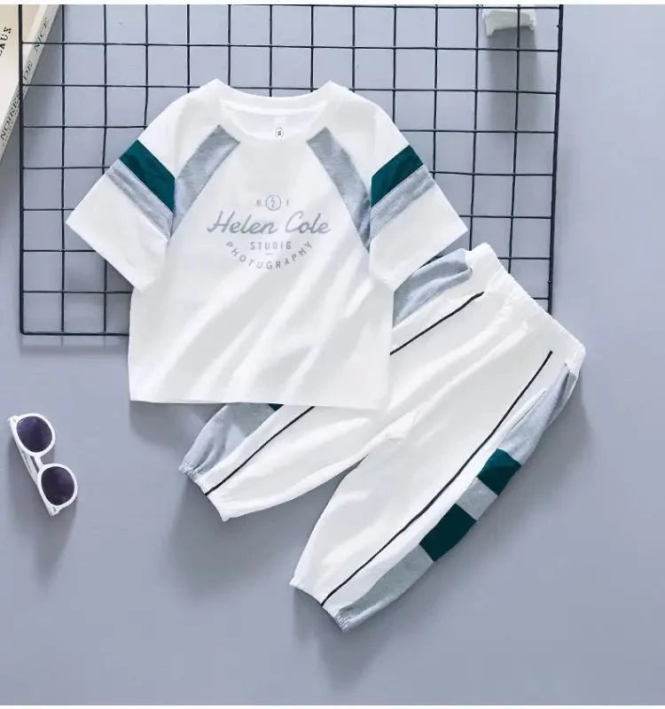 New Children's Cool Loose Fit Sportswear Korean Edition Baby Short Sleeve T-shirt 2 Pieces - Mom & Kids