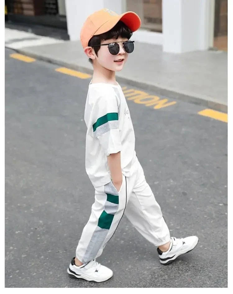 New Children's Cool Loose Fit Sportswear Korean Edition Baby Short Sleeve T-shirt 2 Pieces - Mom & Kids