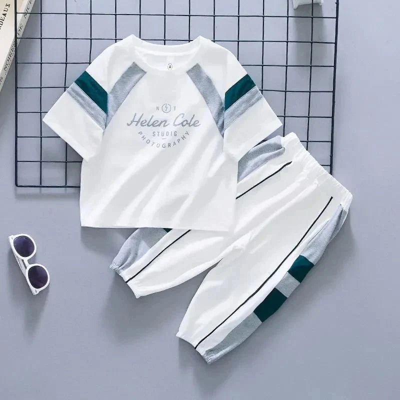 New Children's Cool Loose Fit Sportswear Korean Edition Baby Short Sleeve T-shirt 2 Pieces - Mom & Kids