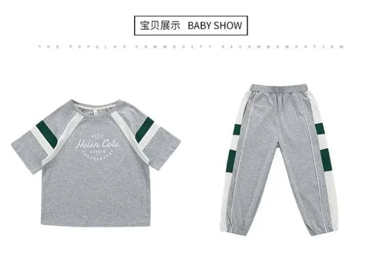 New Children's Cool Loose Fit Sportswear Korean Edition Baby Short Sleeve T-shirt 2 Pieces - Mom & Kids